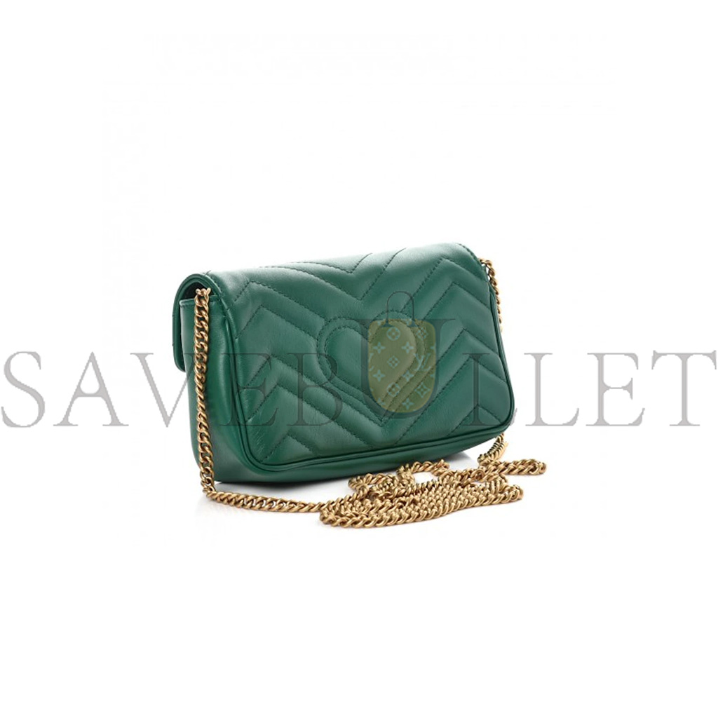 GUCCI GG MARMONTMATELASSE SUPER MINI EMERALD GREEN 476433 DSVRT 3120 (16.5*10*5cm)